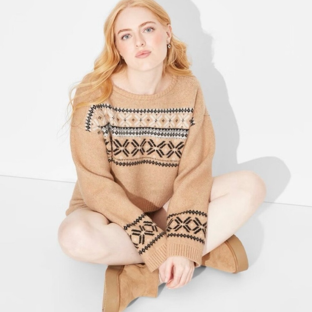 Wild Fable Tan and Black Patterned Sweater Set
